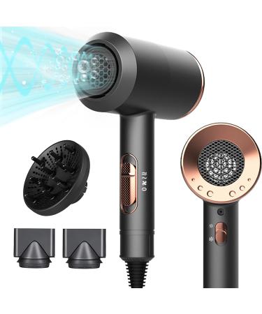 2000W Hair Dryer with Diffuser Professional Hairdryer Fast Dry 300 Million Ionic Blow Dryer Powerful Travel Hairdryers with 2 Speed 3 Heat Setting Cool Shot Button for Multi Women Hairstyles (Black)