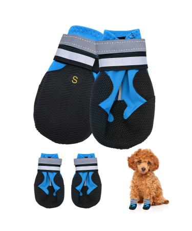 Dog shoes 4 pieces of waterproof dog shoes with reflective straps anti-slip sole outdoor paw protector dog shoes for small medium-sized dogs winter blue (s) - Buy Online on GoSupps.com