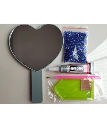 Sparkling Heart-Shaped Handheld Mirror Diamond Painting - Bling Rhinestone Portable Mirror in Blue | Great Gift for Girlfriends, Wife, Mom - Buy Online on GoSupps.com