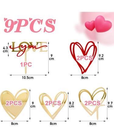 9PCS Heart Cake Topper Acrylic Love You Gold Mirror Cupcake Decoration DIY Cake Supplies for Wedding Birthday Valentine s Day Engagement Party - Buy Online on GoSupps.com