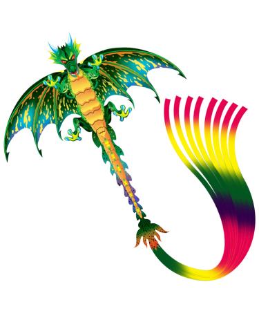 eyijklzo Green Dragon Kite Beautiful and Easy Flyer Kite for Children and Adult with Long Colorful Tail String Line Accessories Easy to Soar High Outdoor Sports Game Activities or Beach Trip - Buy Online on GoSupps.com
