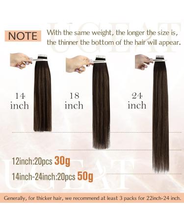 Ugeat Real Hair Tape Extensions - Dark & Medium Brown 60cm 20 Pieces (50g) - #2/6/2 - Buy Online on GoSupps.com