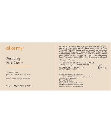 ALKEMY Face Pimple Cream - Natural Cosmetics - Anti Acne Dermatologically Tested - Strong Soothing Action with Purifying Effect - PURIFYNG FACE CREAM - Buy Online on GoSupps.com