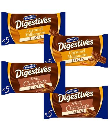 Caramel Slice Bundle With Digestive Caramel Slice Snack size 5pk x2 & Chocolate Digestive Slice Snack size 5pk x2 (4 Pack)
