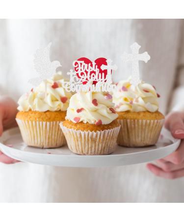 Dohia First Holy Communion Cupcake Toppers Glitter Dove Cross Cupcake Picks for Baptism First Communion Theme Baby Shower Birthday Party Cake Decorations D1-SZJGZCP (Silver) - Buy Online on GoSupps.com