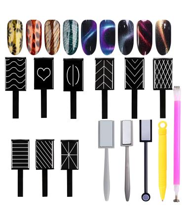 15 pieces nail magnet tool nail magnetic nail art magnetic 3D magnet stick for nail polish gel magical nail tool magnetic cat eye pen drawing vertical stick nail art magnet-pin set