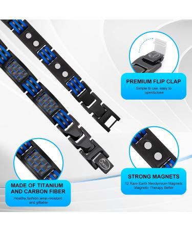 Jeroot Titan Magnetic Band - Adjustable Black Bracelet with Blue Carbon Fiber | Men's Magnetic Jewelry Gifts (3500 Gauss) - Buy Online on GoSupps.com