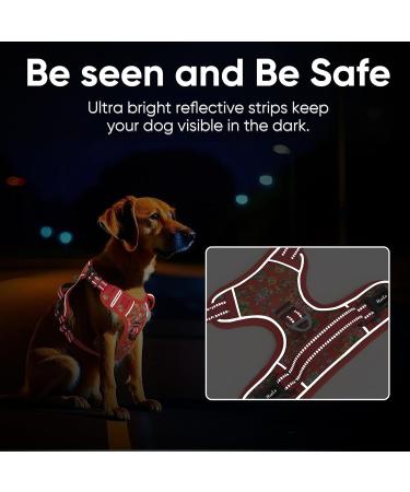 Heele Adjustable Floral Red Dog Harness | Anti-Train Running Harness with Lockable Snap for Dogs | Reflective & Comfortable Fit (35-61cm) - Buy Online on GoSupps.com