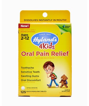 Kids Oral Pain Relief Tablets by Hyland's 4Kids, Natural Relief of Toothache, Swelling Gums, and Oral Discomfort, 125 Count Daytime