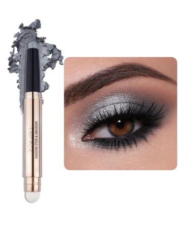 Enfuntins Shimmer Cream Eyeshadow Stick  Eye Brightener Stick Glitter Eyeshadow Crayon Pencil with Soft Smudger  Long Lasting Waterproof Highlighter Eye Shadow Makeup (10 Silver Gray Shimmer)