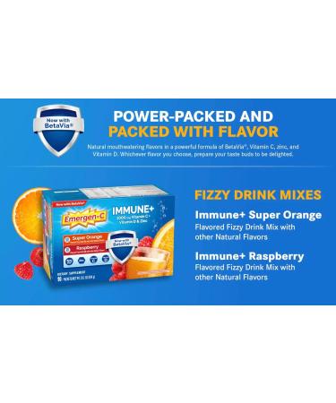 Emergen-C Immune+ 1000 mg Vitamin C + Vitamin D & Zinc (Super Orange 60 Ct/Raspberry 30Ct) 90 Packets - Buy Online on GoSupps.com