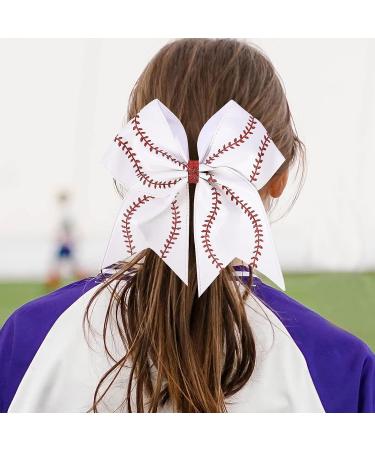 Softball Glitter Leather Cheer Bow - White | Elastic Hair Tie for Cheerleaders & Sports Players - Buy Online on GoSupps.com