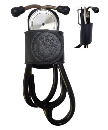 Stethoscope Holder pro with Clip,Handmade in USA Genuine Leather .Perfect for Physicians, Nurses, EMT, Medical Nursing Student. No More Neck Carrying, Work with Comfort (BLACK 1)