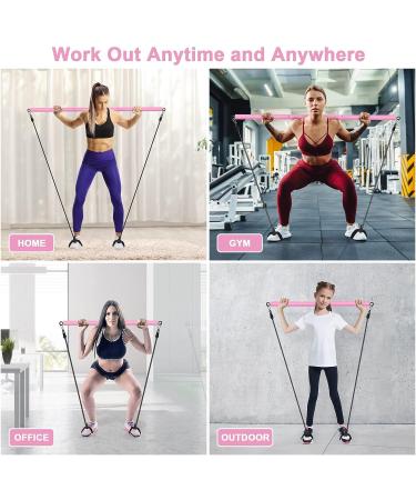Pilates Bar Kit with Adjustable Resistance Bands | Portable 3-Section Pilates Stick Bar for Full Body Workout | Ideal for Home, Gym, Office, Travel | Pink - Buy Online on GoSupps.com