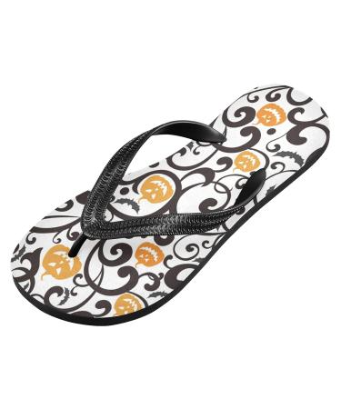 Mnsruu Halloween Damask Flower Pumpkin Flip Flops | Stylish Sandals & Slippers for Men & Women | Ideal for Home Spa Travel - Buy Online on GoSupps.com