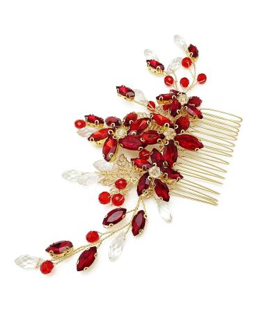 BETITETO Red Crystal Bridal Hair Piece | Gold Vine Flower Hair Comb for Wedding & Special Occasions - Buy Online on GoSupps.com