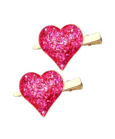 Heart Hair Clips Large Valentine's Day Glitter Heart Alligator Metal Clip Red & Pink Heart Shape Duckbill Hairpins Sweet Love Heart Hair Barrettes for Women Girls Hair Styling Accessory Rose Red