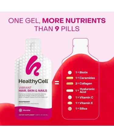 Healthycell Vibrant Hair Skin & Nails Daily Liquid Supplement - Beauty Supplements with Hydrating Nutrients & Essential Vitamins - Collagen Biotin & Hyaluronic Acid - 30 Gel Packs - Buy Online on GoSupps.com