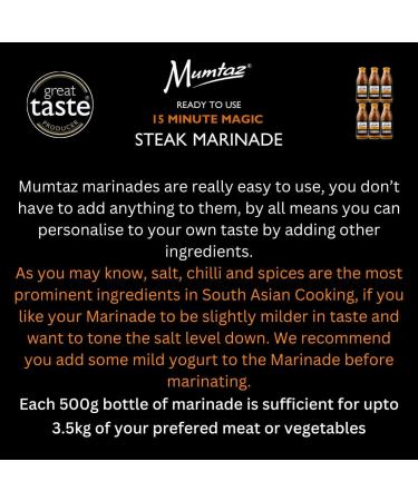 Mumtaz STEAK Marinade Sauce - Pack of 6x500g 15 Minute Magic Marinade Medium Spiced BBQ-Grill-Roast-Stir or Air fry All Natural Ingredients Gluten Free Vegan Friendly. - Buy Online on GoSupps.com