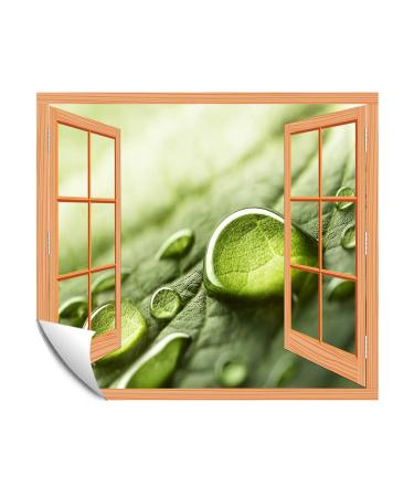 Modern Window Looking Down Into Large Beautiful Drops of Transparent Rain Water On a Green Leaf Macro Drops of Dew in The Morning Glow in The Sun Beautiful Leaf Texture in NatureLandscape Wall Decor f C01 24x32
