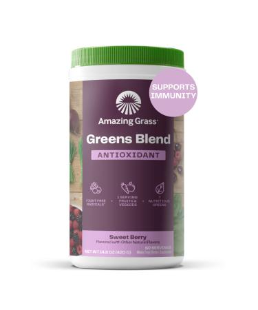 Amazing Grass Greens Blend Antioxidant: Super Greens Powder with Spirulina, Beet Root Powder, Elderberry & Probiotics, Sweet Berry, 60 Servings (Packaging May Vary) Antioxidant Berry 60 Servings (Pack of 1)
