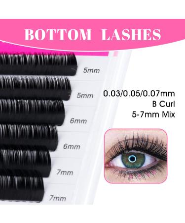 TDANCE Bottom Lash Extensions - 0.03/0.05/0.07mm Thick B Curl 5-7mm Mixed Lower Eyelashes for Enhanced Drama - Buy Online on GoSupps.com