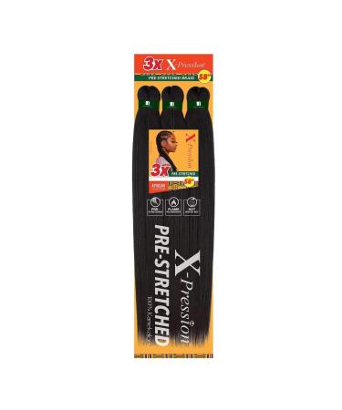 SENSATIONNEL X-PRESSION SYNTHETIC BRAID - 3X PRE-STRETCHED 58 INCH (1B Off Black, Pack of 2) 2 Pack 1B Off Black