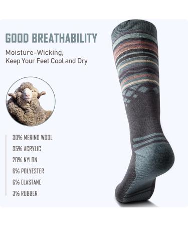 Merino Wool Ski Socks 2-Pack - Gray Medium, Over The Calf, Non-Slip Cuff for Men & Women - Buy Online on GoSupps.com