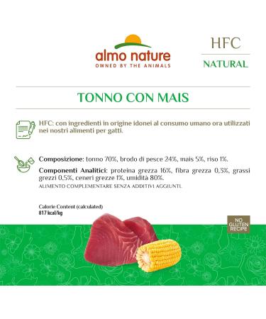 Almo Nature HFC Natural Wet Cat Food - Tuna with Corn 24 Pack (70g x 24) - Premium Quality Cat Food for Healthy Cats - Buy Online on GoSupps.com