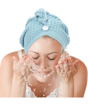 Buy Hair Drying Towel Turban - Waffle Button Wrap for Long Hair | Women's Shower Hair Wrap - Blue - Buy Online on GoSupps.com