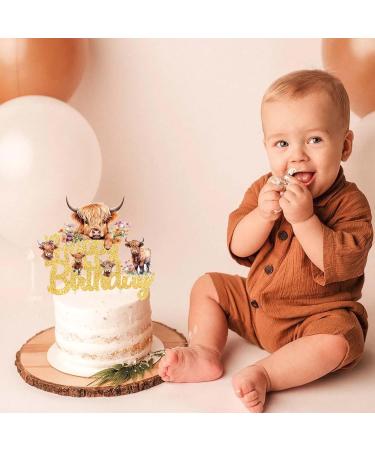 Highland Cow Birthday Cake Topper Gold Glitter Highland Cow Birthday Party Decorations Brown Cow Cake Topper Highland Cow Birthday Cake Decorations for Western Highland Cow Baby Shower Supplies - Buy Online on GoSupps.com
