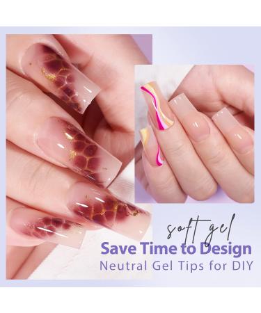 Bartbox Long Square Nail Tips - Full Cover Soft Gel XL Nail Tips (150 pcs) | Beige Quadratic Artificial Fingernails for Gel Extensions - Buy Online on GoSupps.com
