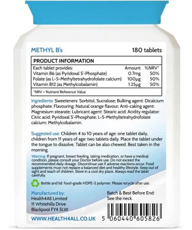 Health4All Kids Methyl B's 180 Tablets - Stress & Mood Support for Children - Vegan Sublingual B12, 5-MTHF, B6 - 180 Count - Buy Online on GoSupps.com