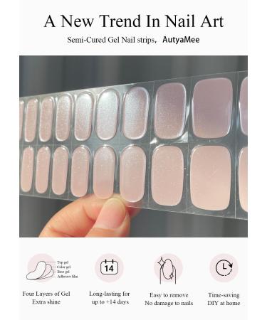 Buy Semi Cured Gel Nail Strips - Glazed Donut Pink | 20 PCS Pearl Chrome Gel Nail Stickers | UV Light Compatible | Salon Quality & Easy Application - Buy Online on GoSupps.com
