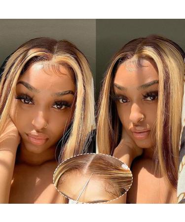 WIG GLUEST BOB WIG YDDM 5x5 HD Lace 16 Inch Wear and Go Glueless Wig Human Pre Plucked Pre Cut 180% Density Blonde and Brown Wig Human Hair Gluess Lace Wig Honey Blonde Wig Human Hair 5x5 4/27 Straight Wig