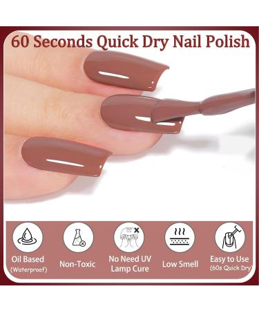 Brown Nail Polish - 60 Second Quick Dry Nail Polish - Long Lasting Oil Based Natural Nail Varnish - Breathable Vegan Nail Polish No Need Nail Lamp for DIY Nail Art Manicure at Home - Buy Online on GoSupps.com