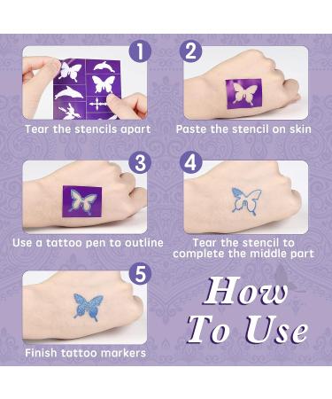 Removable Tattoo Pen Kit with 15 Pens, 5 Stencils, and 2 Stickers - Face Paint for Teenagers and Adults - Perfect Christmas Gift - Buy Online on GoSupps.com