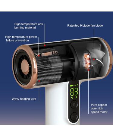 Hair Dryer Cordless Blow Dryer with Digital Screen USB Rechargeable Portable Jet Fan with Nozzle Wind Speed Adjustment Fast Drying for Women Home/Travel Hair Care Dryer - Buy Online on GoSupps.com