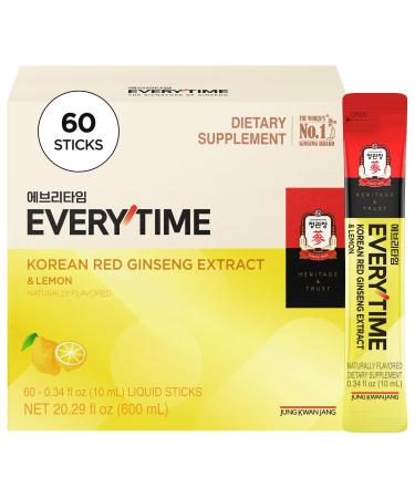 JUNG KWAN JANG Everytime Korean Red Ginseng Extract 1 050mg & Lemon - Vegan Energy Drink Liquid Stick Supplements - No Caffeine No Gluten Non-GMO 0.34 fl oz 10ea (Pack of 6) Lemon 0.34 Fl Oz (Pack of 60)