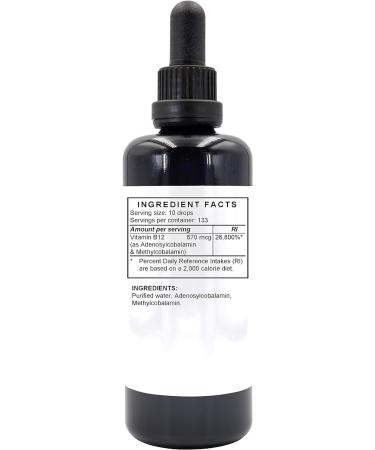 Vitamin B12 100ml | Adenosylcobalamin & Methylcobalamin Mix | B12 Supplement 670mcg | UK Made Vegan Friendly Liquid | 10 Drops Daily (High Strength) - Buy Online on GoSupps.com
