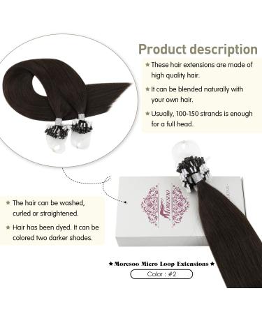 Moresoo Micro Extensions Real Hair - Darkest Brown #2 55cm Pre-Bonded Microring Extensions 50g 1g/s for Hair Recovery - Buy Online on GoSupps.com