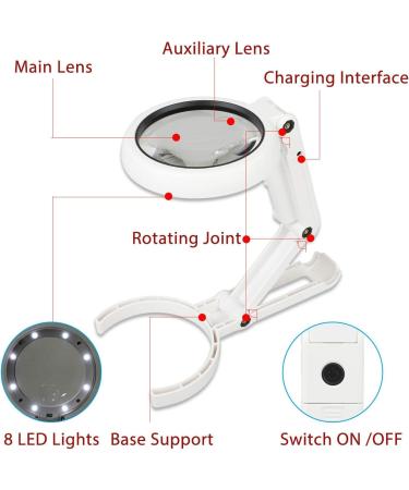 Magnifying Glass with 8 LED Lights Handsfree Magnifier 5X+11X Dual Magnification Lens Gentle & Bright Light Settings Ideal for Reading Books Jewlery Coins Craft & Hobbies - Buy Online on GoSupps.com