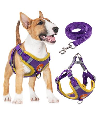 Rennaio dog harness no pull adjustable puppy dishes with 2 linen clips ultra comfortable chest harness and leash set for small and medium-sized dogs (purple XL) purple XL