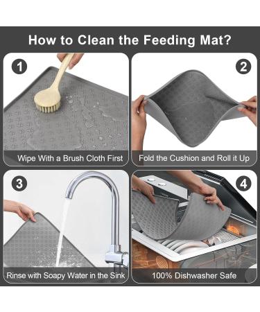 48x30cm Dog Food Mat - Food Grade Silicone, Spill-Proof, Raised Edges, Anti-Slip, Waterproof - Grey - Buy Online on GoSupps.com