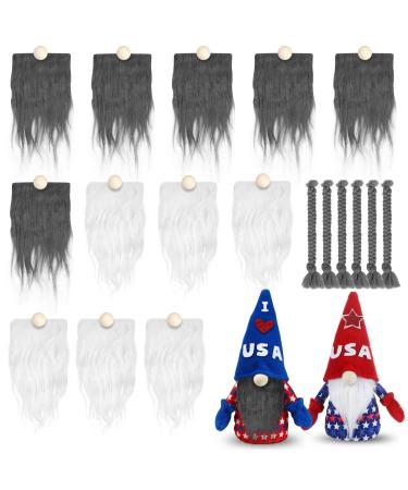 APODESS 18 Pcs Precut Gnome Beard Independence Day Gnome Faux Fur Costume Beard Handmade Dwarf Beard for Crafts 4th of July Patriotic Halloween Fall Christmas Party Decor