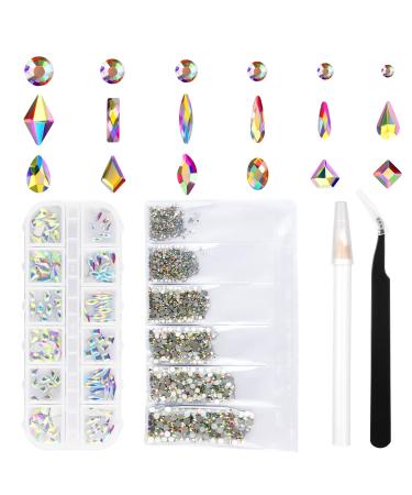 Rhinestones for Nails Gems Crystals - 1848 Pcs Sunbow Rhinestones Nail Charms Set Diamonds Iridescent Clear Class 1728pcs Multi-Shape Flat Nail Jewels 120pcs DIY for Nail Art Phones Clothes Shoes Bags AB 120 +1728 pcs rhin…