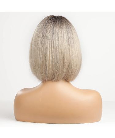 HAIRCUBE Short Blonde Bob Wig for Women | Synthetic Hair with Dark Roots and Bangs - Buy Online on GoSupps.com