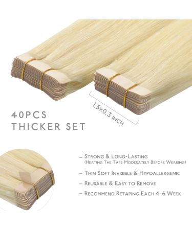 Real Hair Tape Extensions - 40PCS 60g 25cm 10 Inch Blonde - Silky Straight Skin Weft #613R Bleach Blonde - Buy Online on GoSupps.com