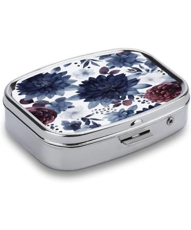 Watercolor Dark Blue Pill Box | 2 Compartment Decorative Pill Organizer | Portable Metal Case for Medicine - Buy Online on GoSupps.com