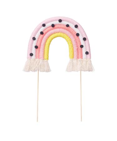 The Baked Studio - Boho Braided Rainbow And Cloud Cake Topper For Cake Decorating For Birthdays Baby Shower Christenings (Braided Rainbow - Pinks & Polka Dots)